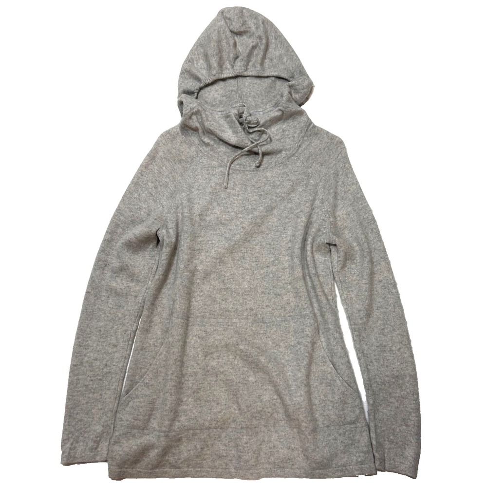 Athleta Women's Large Hooded 100% Cashmere Knit Pullover Hoodie Tunic Length b6